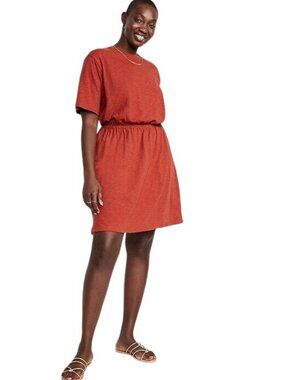 Old Navy Mini Dress Size XXL Waist Defined Slub Knit Short Sleeve Tee Rust NEW